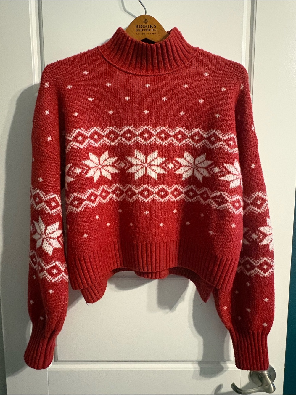 Pink Rose Snowflake Mock Neck Christmas Sweater - Medium